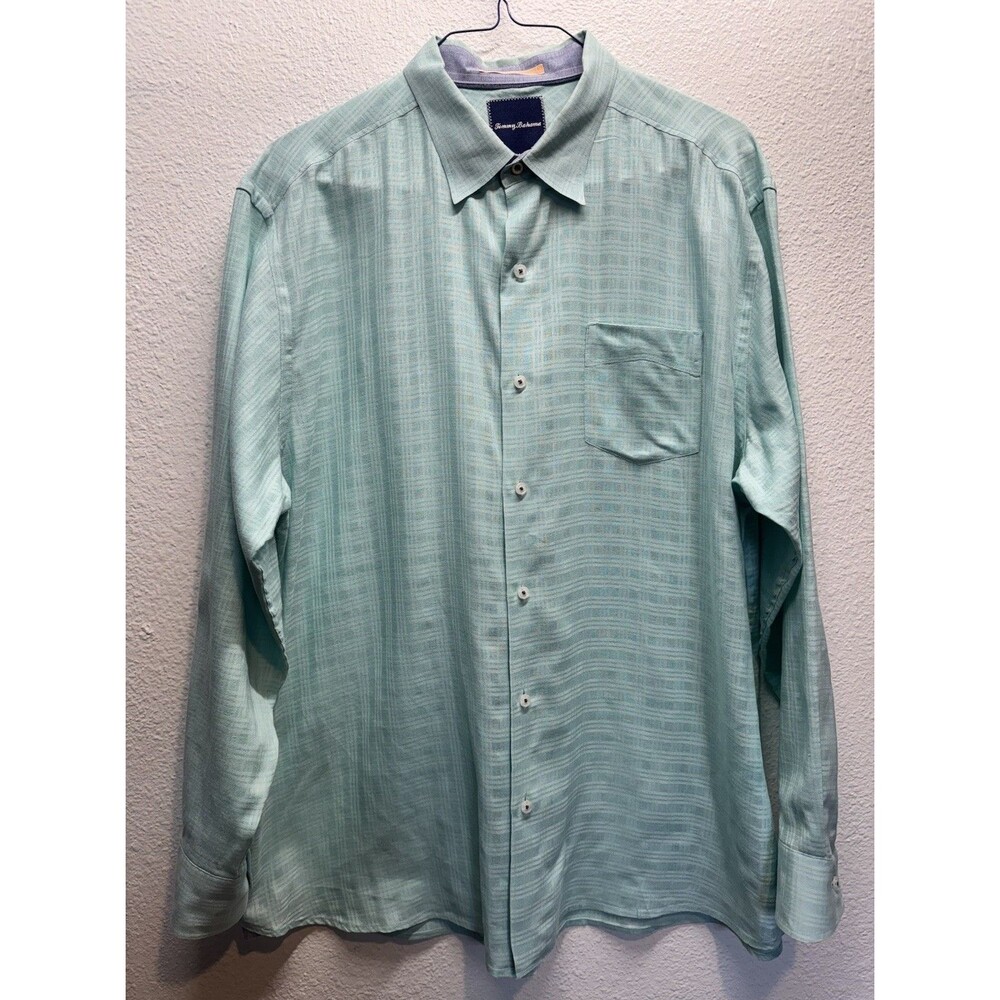 Men's Tommy Bahama Blue-Green Long Sleeve Button-Up Dress Shirt Linen Size XL